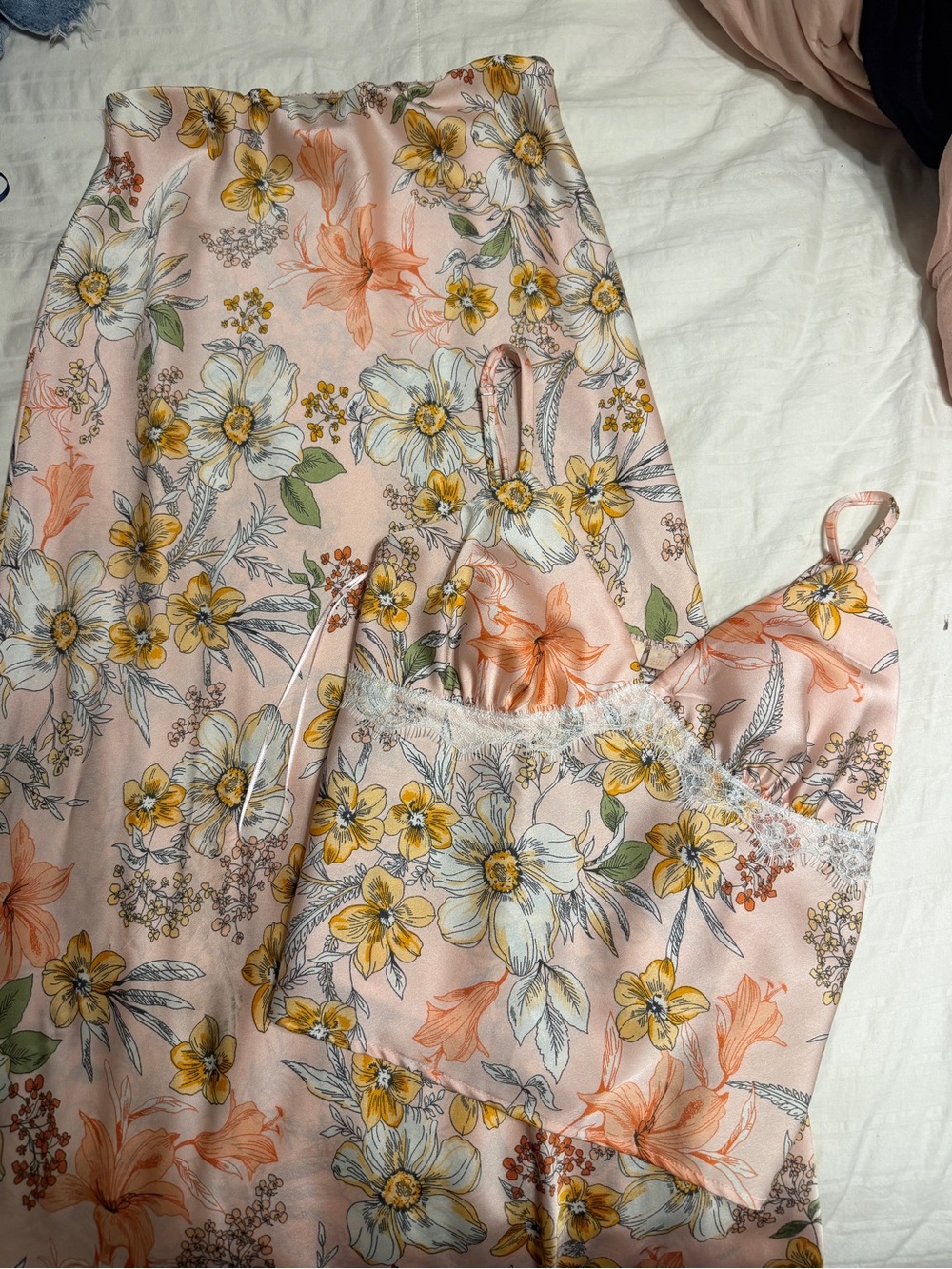 Good Luck Gem Pink Floral Maxi Slip Dress with Lace Trim